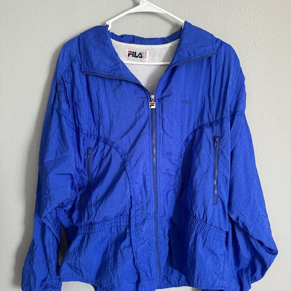 Vintage 90s FILA Women’s Windbreaker Jacket Blue USA 10 Retro Track Jacket - Picture 2 of 7
